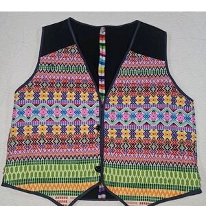 Vintage Guatemalan Embroidered Tribal Vest M Boho Festival Hippie Colorful